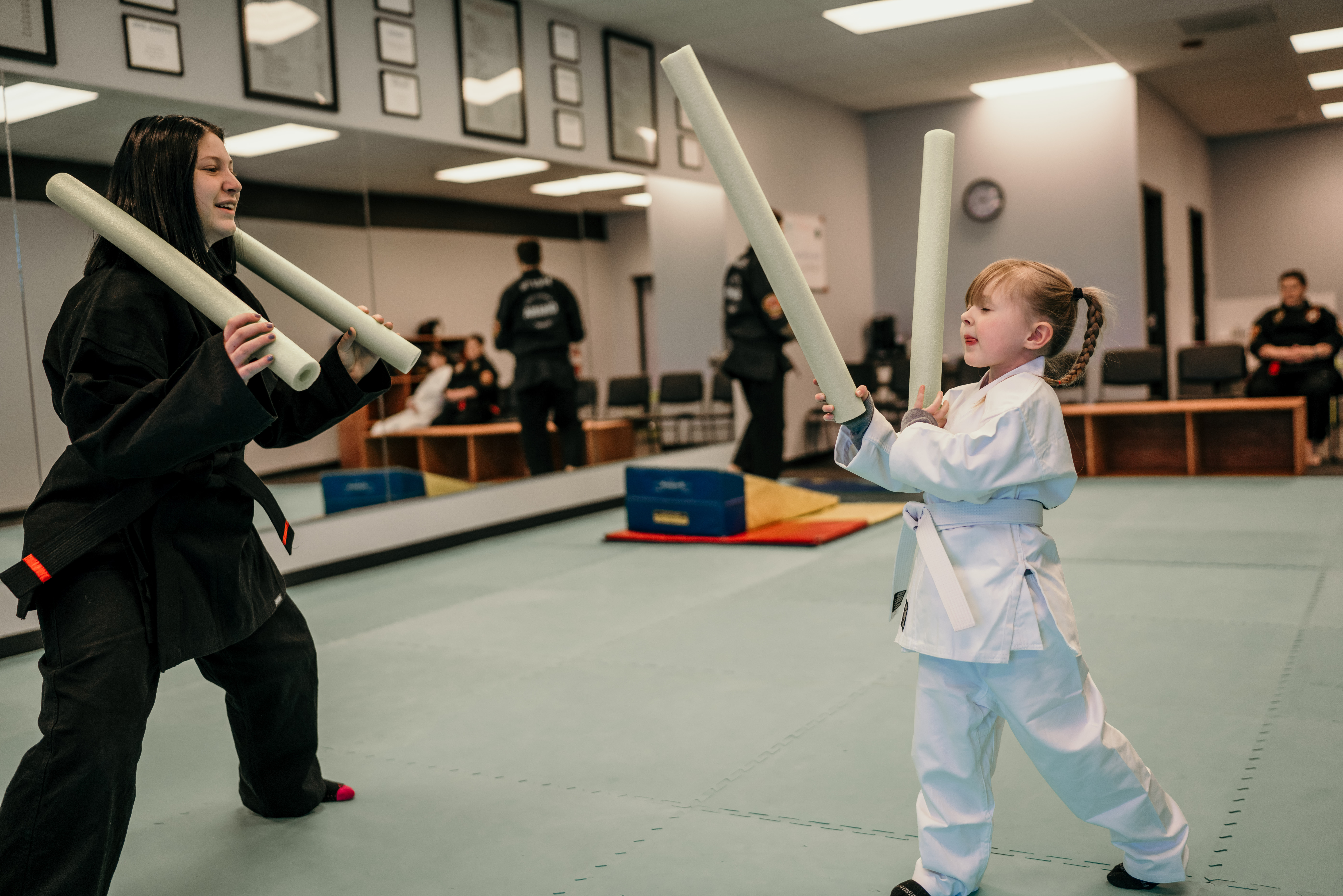 Fun training with foam swords